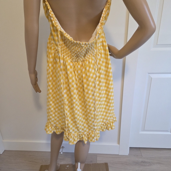 Aerie Yellow Checkered Tie Strap Corset Mini Dress - Picture 4 of 8